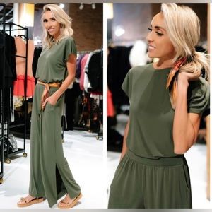 G by Giuliana Green Top + Pants Set Sizes 5X Slit Hems Olive Night